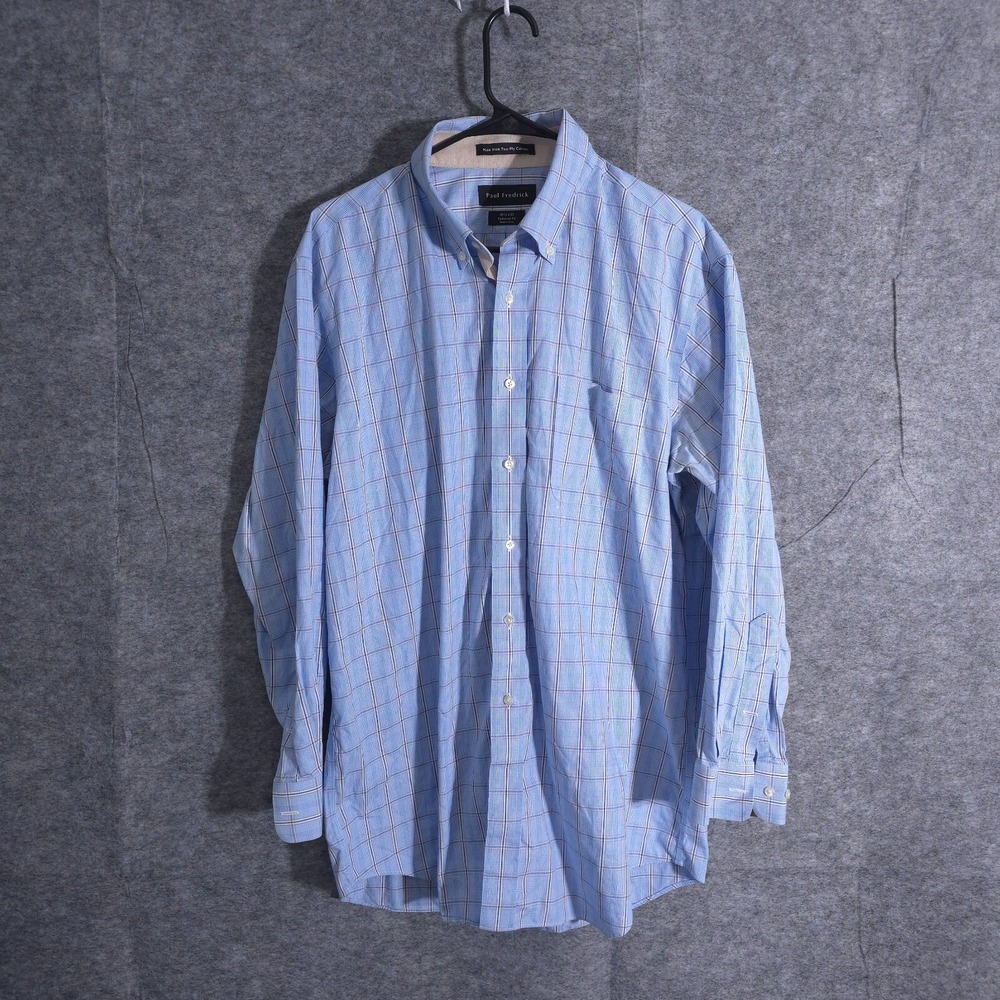 Paul Fredrick Shirt Mens 16.5 Plaid Long Sleeve Staple Tailored Twill Button Up
